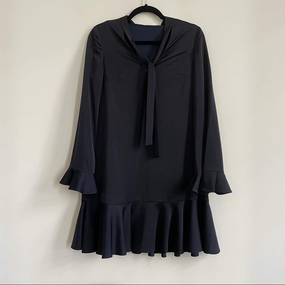 Navy Silky Bow Tie Dress